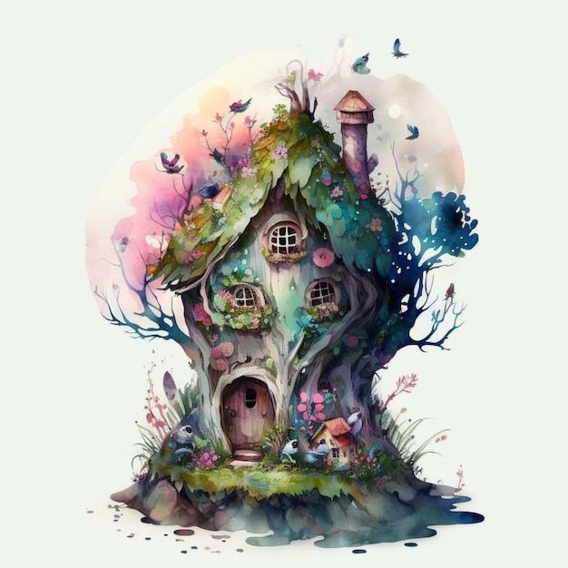 Aquarel Fantasy Fairy House Home creatieve illustratie