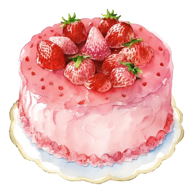 Aquarel food dessert elegante straberry cake gemaakt met generatieve AI-technologie