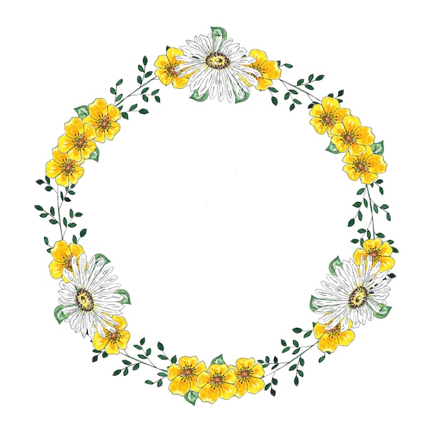 Aquarel frame gele wilde bloemen handgeschilderd in botanische stijl voor vakantie, logo, trouwkaarten