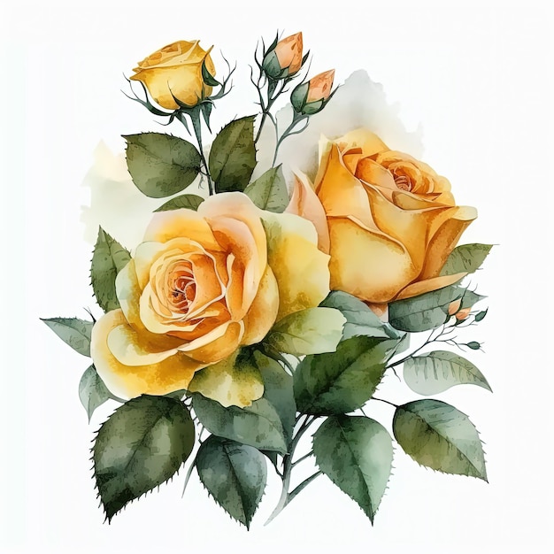 Aquarel gele rozen illustratie Huwelijksuitnodiging Botanische kunstdruk
