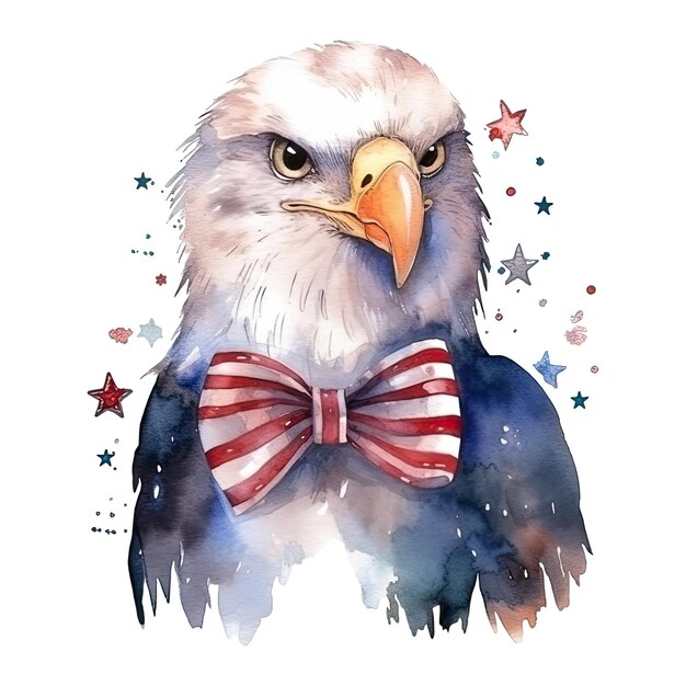 Aquarel gelukkige schattige patriottische adelaar met Amerikaanse vlag print 4 juli Onafhankelijkheidsdag USA