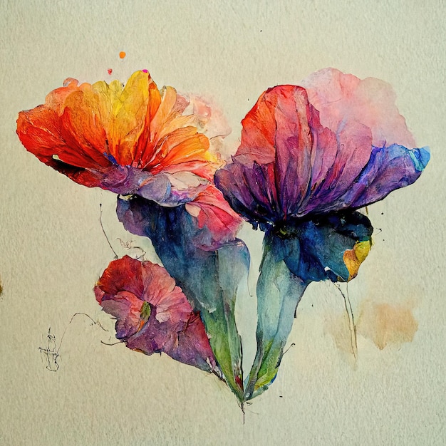 Aquarel geschilderde bloem tekening kleurrijke bloesem abstracte bloemen illustratie achtergrondbehang