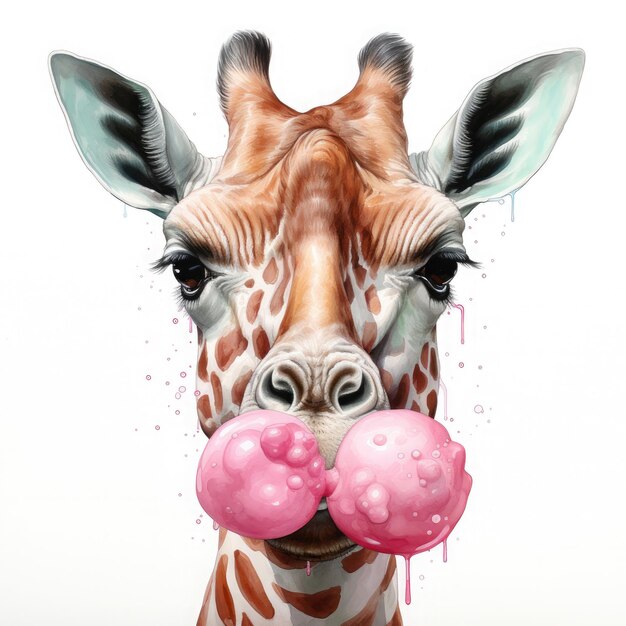 Aquarel Giraffe Bubble Gum Illustratie Generatieve Ai