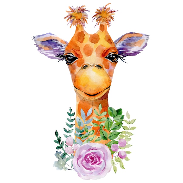 Aquarel giraffe portret