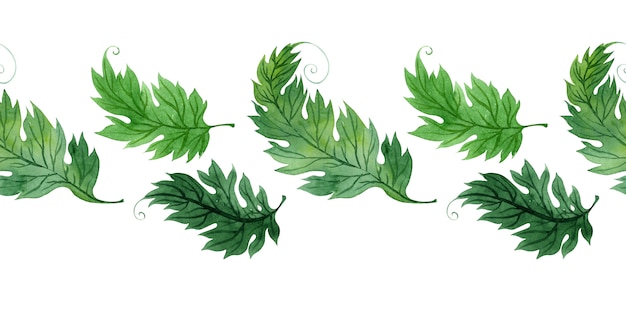 Aquarel grens met gestileerde groene bladeren
