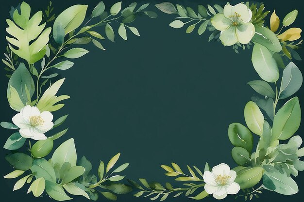 Aquarel groen bloemen frame met eucalyptus groen bladeren op gouden frame