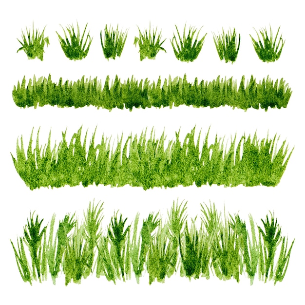 Aquarel groene grasranden ingesteld op witte achtergrond