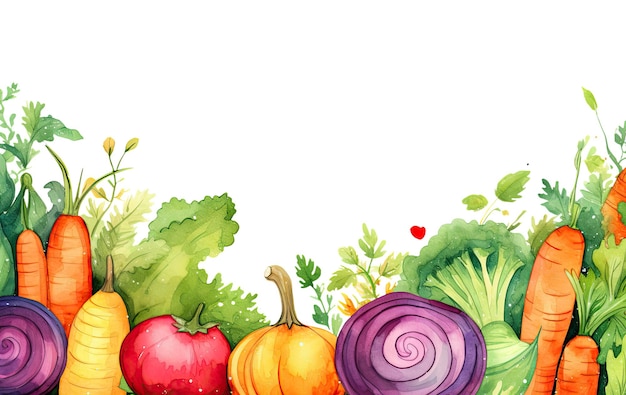 Aquarel groenten en fruit vegetarische achtergrond geïsoleerd op wit Generatieve AI