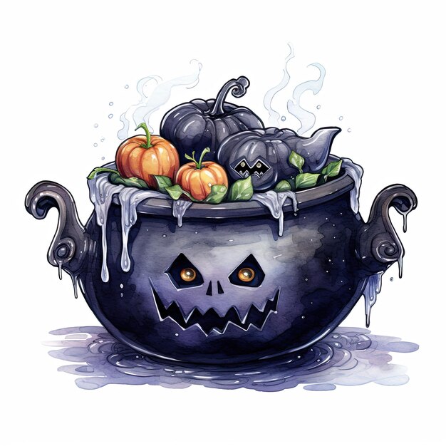 Aquarel Halloween ketel met borrelend drankje clipart