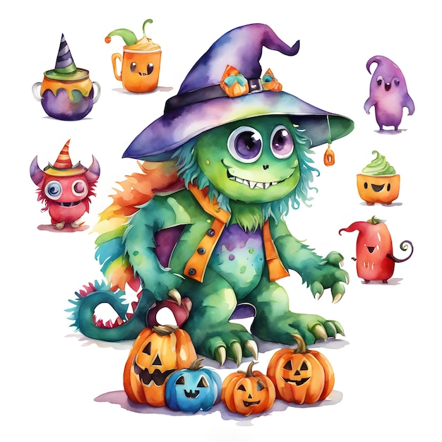 Aquarel Halloween monsters clipart generatieve ai