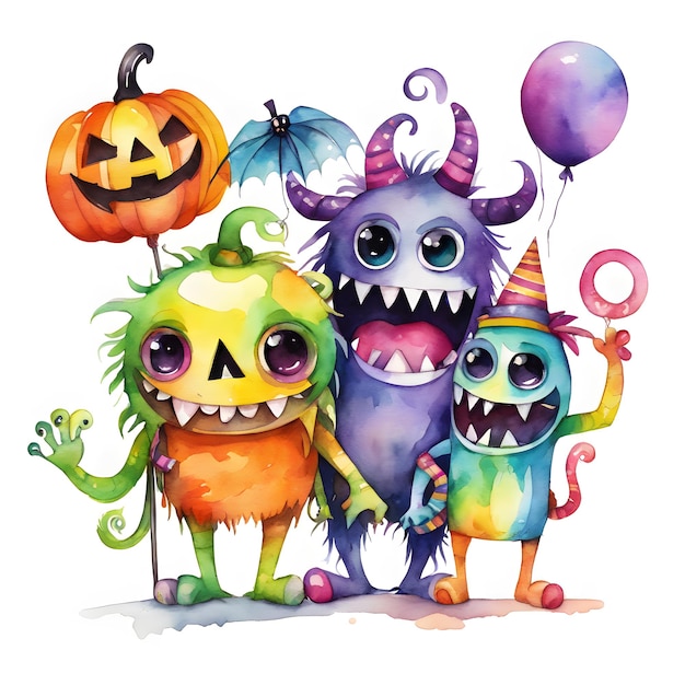 Foto aquarel halloween monsters clipart generatieve ai