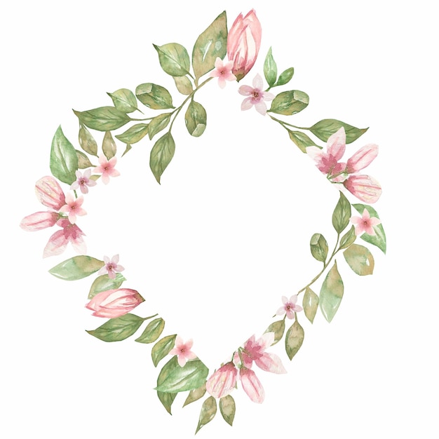 Aquarel hand getekende roze bloemen frame clipart laat krans