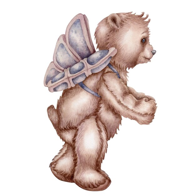 Aquarel hand getekende teddyberen - een engel voor Valentijnsdag, verjaardag, bruiloft