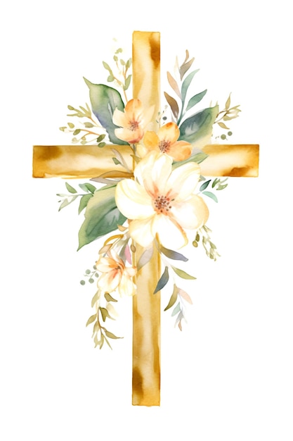 Aquarel handgeschilderde groen bloemen rond religieus kruis Heilige Geest clipart verf kunst illustratie Generatieve Ai