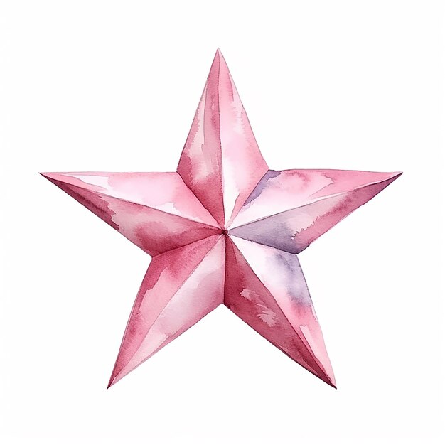 Foto aquarel handgeschilderde roze 3d-papieren ster