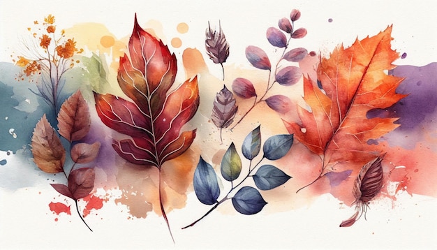 Foto aquarel herfst achtergrond met gele en rode bladeren