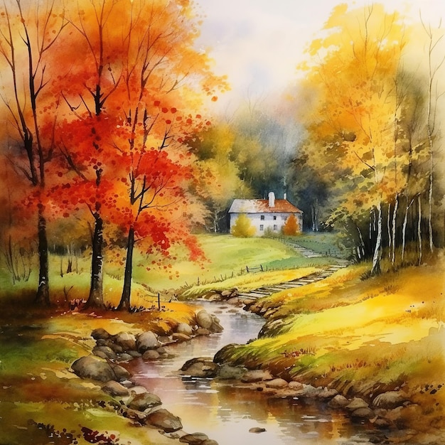 Aquarel herfst landschap aquarel bladval