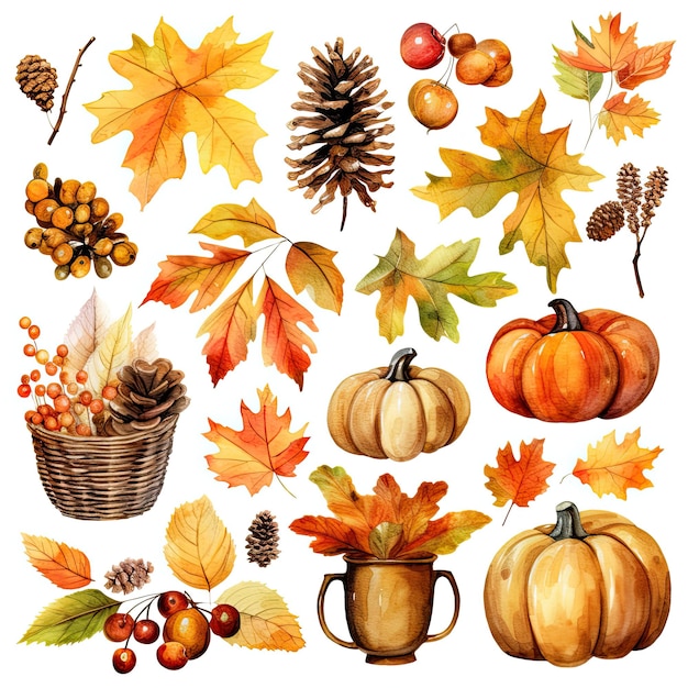 Aquarel herfst set cliparts geïsoleerd op witte achtergrond