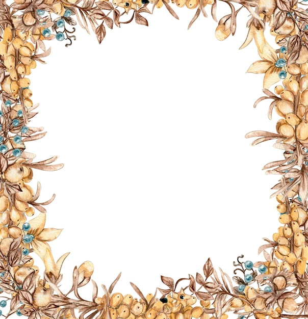 Aquarel herfst vierkant frame met duindoorn llustratie van de herfst