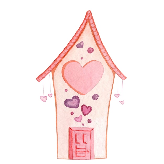 Foto aquarel huis met hart liefde roze