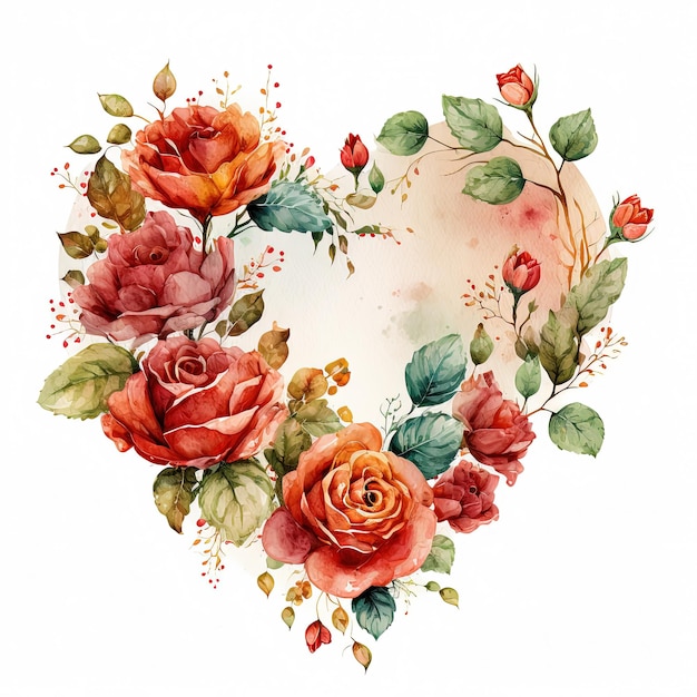 Aquarel illustratie hart gemaakt van rozen geïsoleerd op witte achtergrond Valentijnsdag kaart