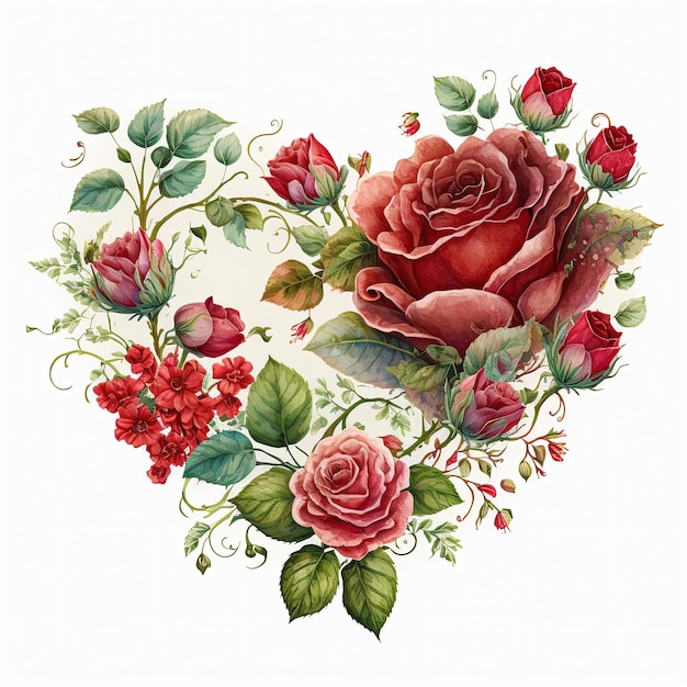 Aquarel illustratie hart gemaakt van rozen Valentijnsdag kaart Rode bloemen boeket clipart