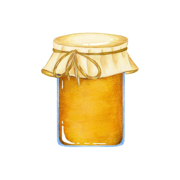 Aquarel illustratie met een pot honing in retro stijl Isoleren op een witte achtergrond