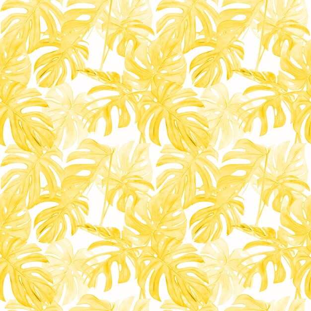Aquarel illustratie naadloze patroon van gele tropische blad monstera.