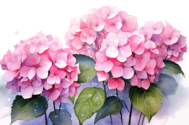 aquarel illustratie natte roze hortensia bloemen