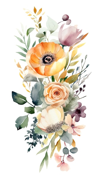 Aquarel illustratie ontwerp van mooie bloemen op witte achtergrond