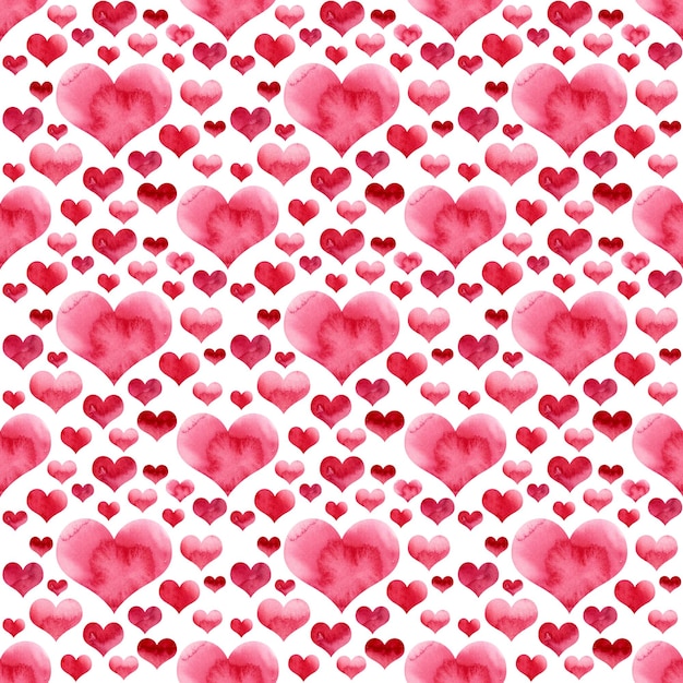 Aquarel illustratie Roze hartjes op een witte achtergrond Naadloos patroon Valentijnsdag Liefde