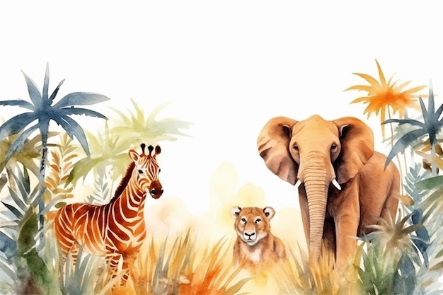 Aquarel Illustratie Safari Animal banner achtergrond