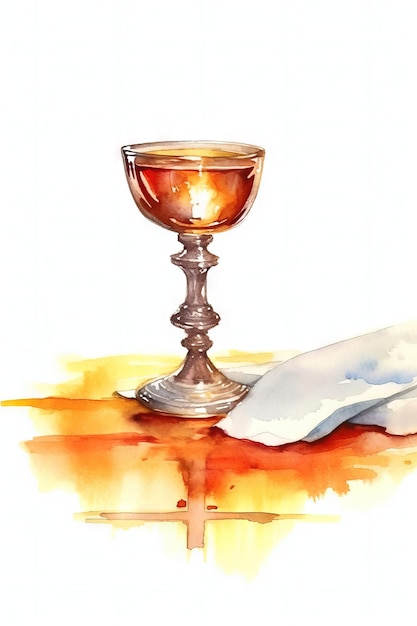 Aquarel Illustratie van Communieviering met Kruis voor Christendom Gebed Generatieve AI