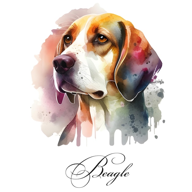 Aquarel illustratie van een enkel hondenras beagle Geleidehond Aquarel dieren collectie van hond