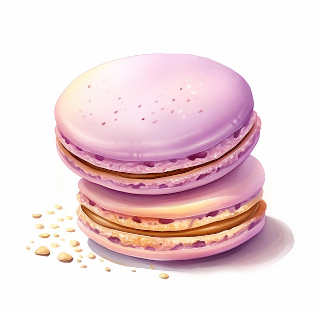 Aquarel illustratie van een kleurrijke macaron geïsoleerd op een witte achtergrond