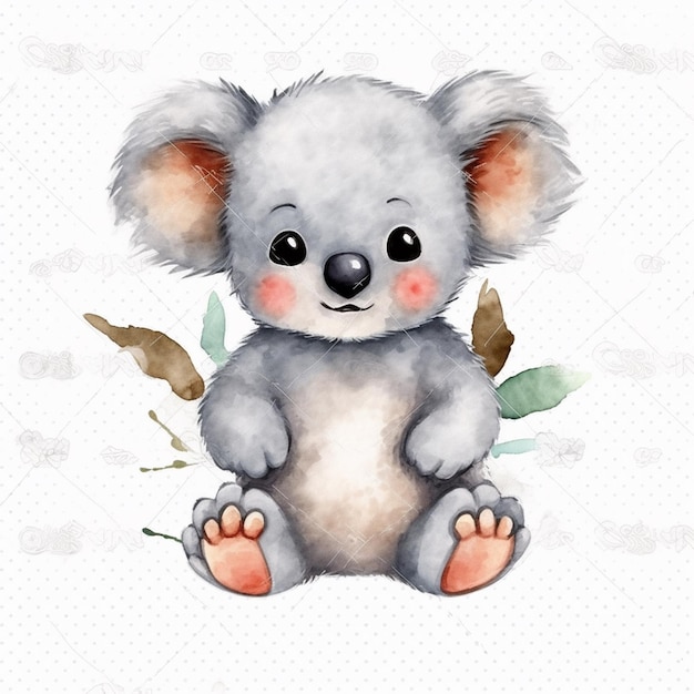 Aquarel illustratie van een koala beer zittend op een witte achtergrond