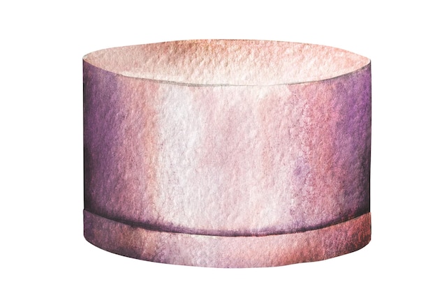 Aquarel illustratie van een mooie ronde roze geschenkdoos met een strik op een witte achtergrond