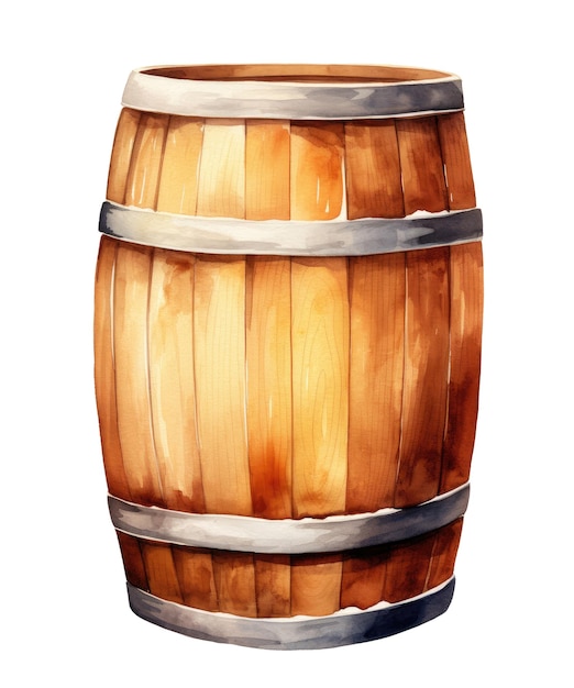 Aquarel illustratie van houten vat geïsoleerd op witte achtergrond Generatieve AI