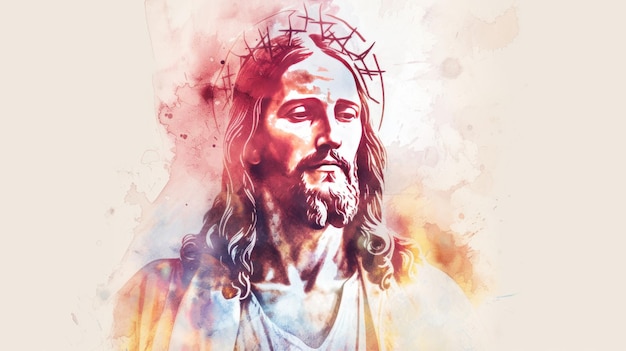 Foto aquarel illustratie van jezus christus met vignette effect generatieve ai