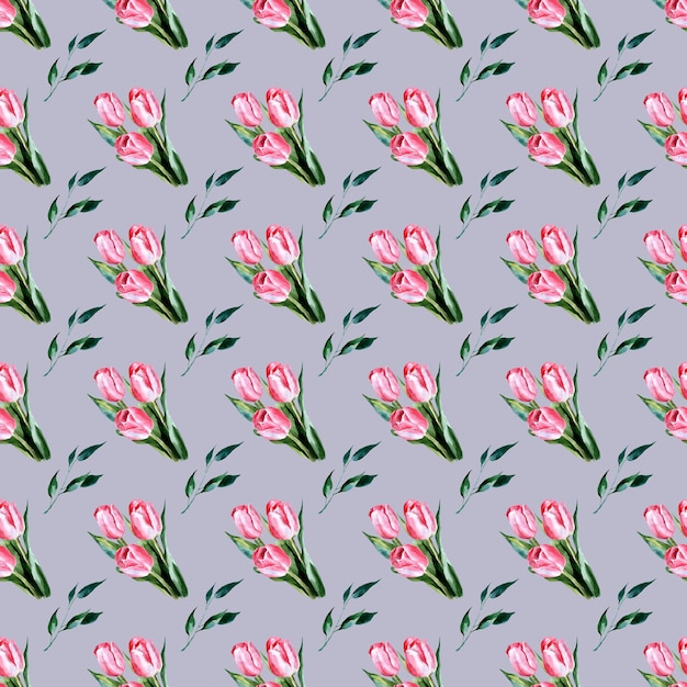 Aquarel illustratie van roze tulpen Naadloos patroon voor textiel en inpakpapier Lentebloemen Cadeau voor een meisje op 8 maart Romantiek