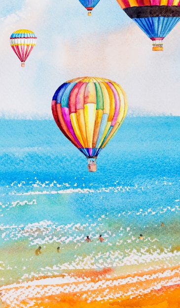 Aquarel illustratie zeegezicht kleurrijk van in de zomer