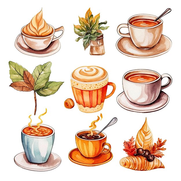 Foto aquarel illustraties koffie