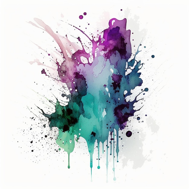 Aquarel Inkt Splash Overlay op Witte Achtergrond Generatieve Ai