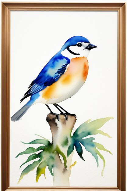 Foto aquarel inkt stijl kleurrijke vogel dier behang achtergrond afbeelding staande op tak