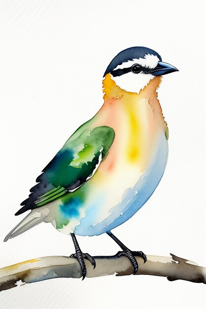 Foto aquarel inkt stijl kleurrijke vogel dier behang achtergrond afbeelding staande op tak