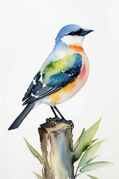 Foto aquarel inkt stijl kleurrijke vogel dier behang achtergrond afbeelding staande op tak