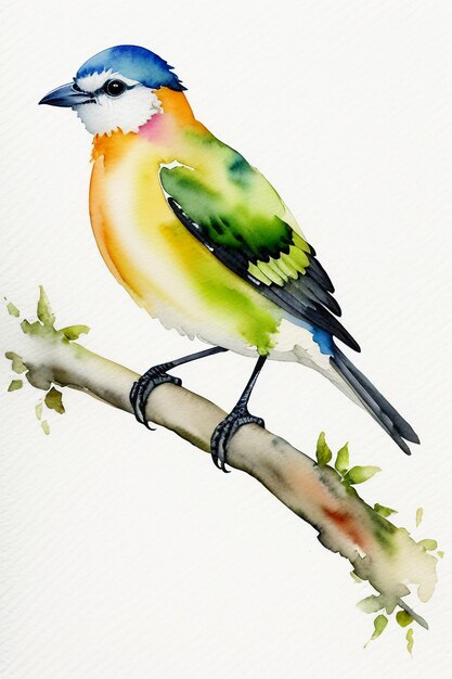 Foto aquarel inkt stijl kleurrijke vogel dier behang achtergrond afbeelding staande op tak