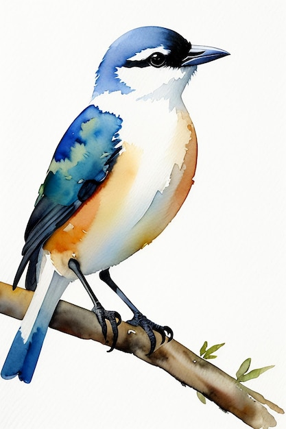 Foto aquarel inkt stijl kleurrijke vogel dier behang achtergrond afbeelding staande op tak