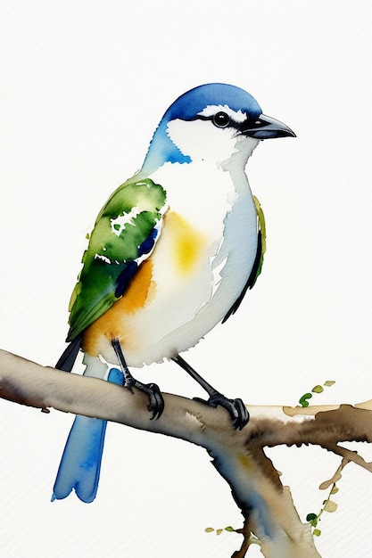 Aquarel inkt stijl kleurrijke vogel dier behang achtergrond afbeelding staande op tak