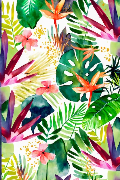 Foto aquarel jungle bloemmotief kleurrijke hand getrokken illustratie stijl